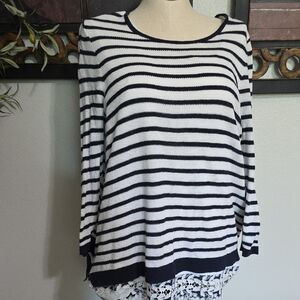 CJ Banks Blue and White Boxy 3/4 Sleeve Blouse